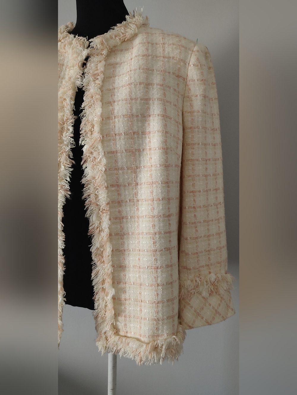 Tweed Blazer Cream  Women Open-Front Jacket - Picture 9 of 12